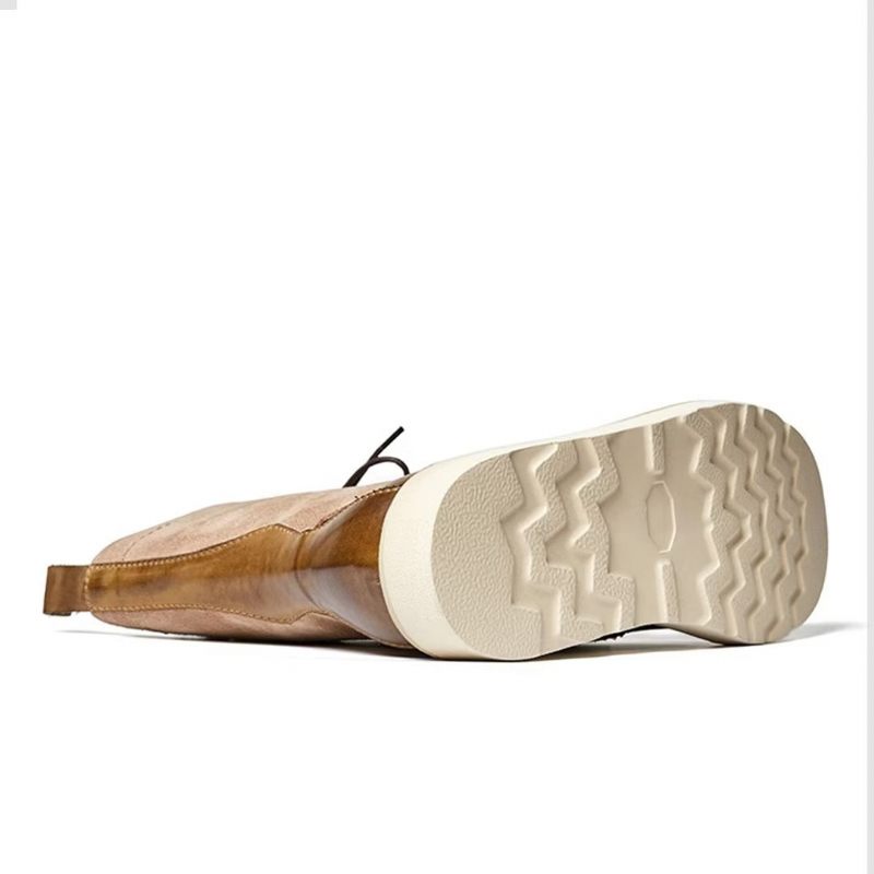 Buty Męskie Kożuch Eleganckie Botki W Stylu Vintage - Khaki