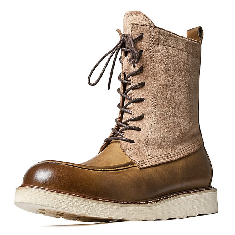 Buty Męskie Kożuch Eleganckie Botki W Stylu Vintage - Khaki