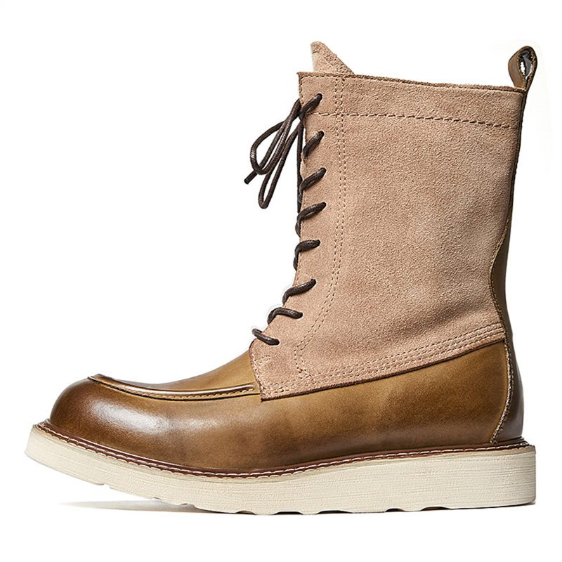 Buty Męskie Kożuch Eleganckie Botki W Stylu Vintage - Khaki