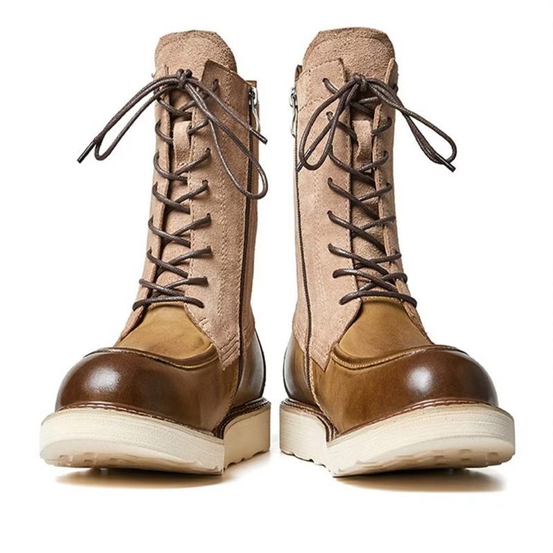Buty Męskie Kożuch Eleganckie Botki W Stylu Vintage - Brązowy