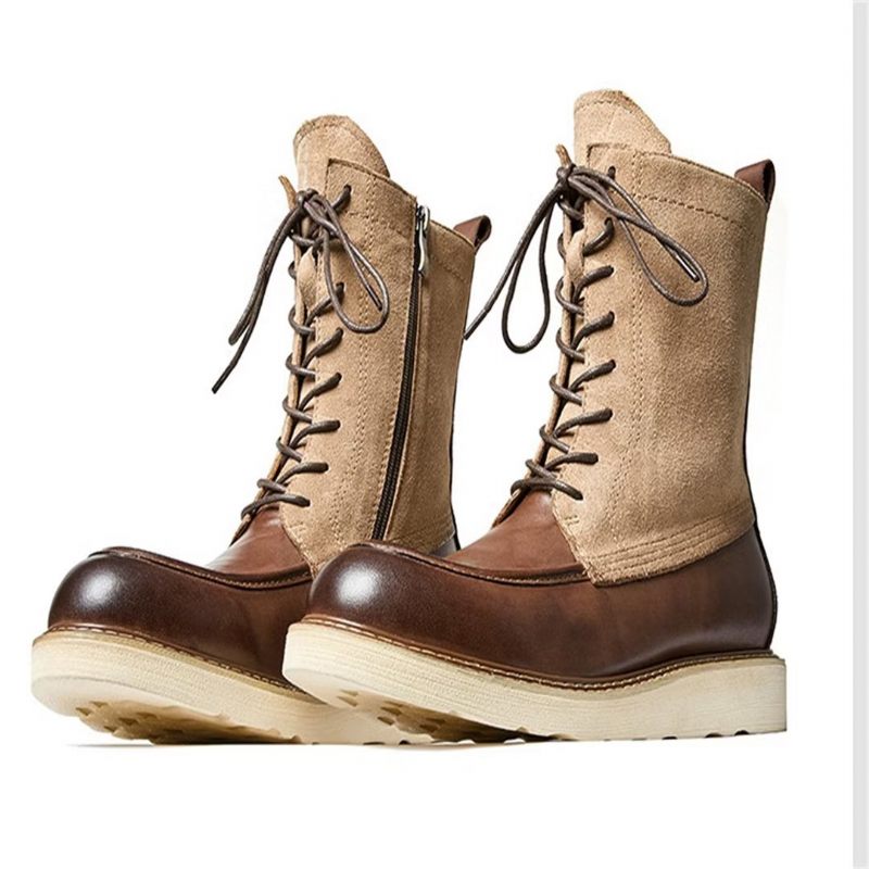 Buty Męskie Kożuch Eleganckie Botki W Stylu Vintage - Brązowy