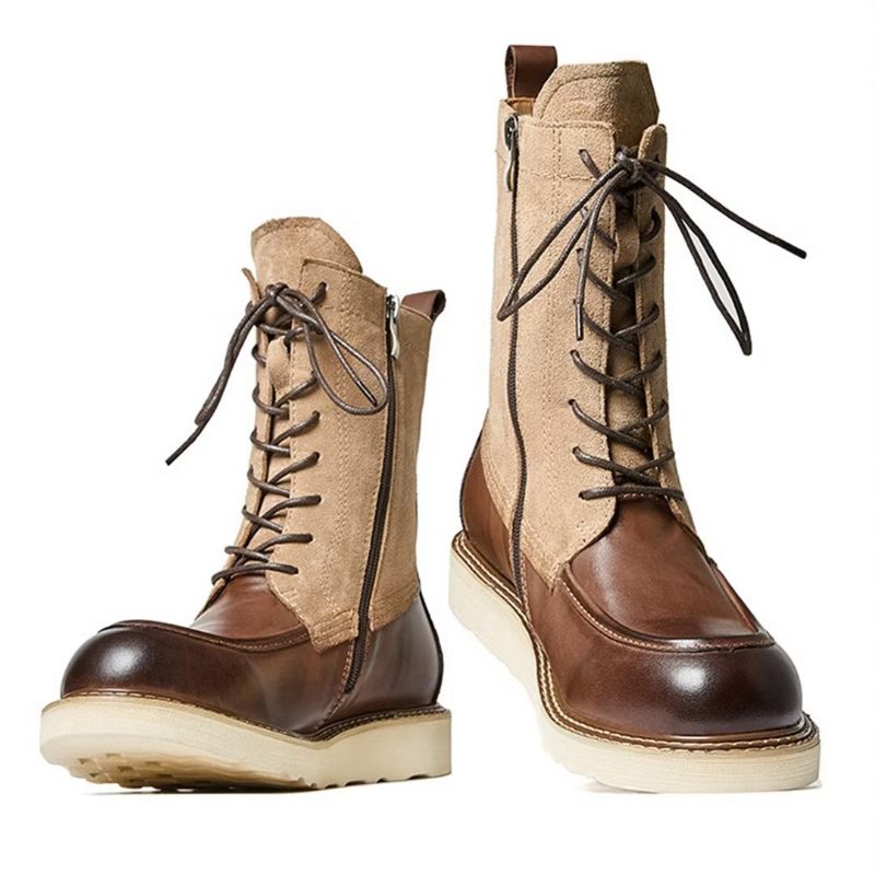 Buty Męskie Kożuch Eleganckie Botki W Stylu Vintage - Brązowy