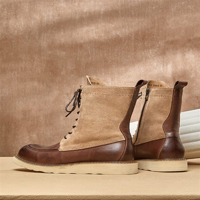 Buty Męskie Kożuch Eleganckie Botki W Stylu Vintage - Brązowy