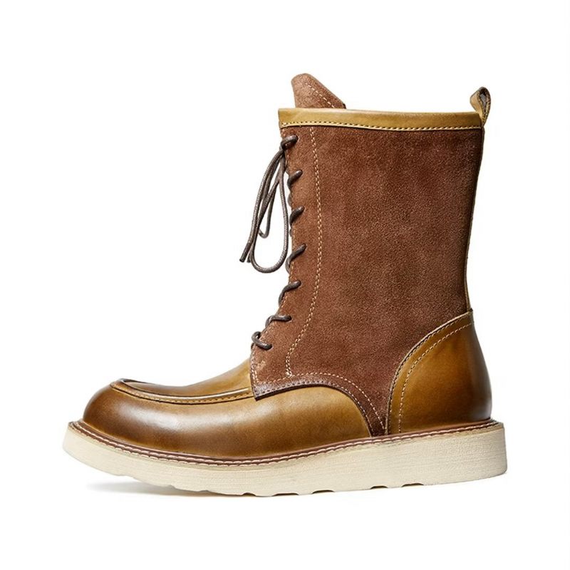 Buty Męskie Kożuch Eleganckie Zdobione Botki W Stylu Vintage - Brązowy