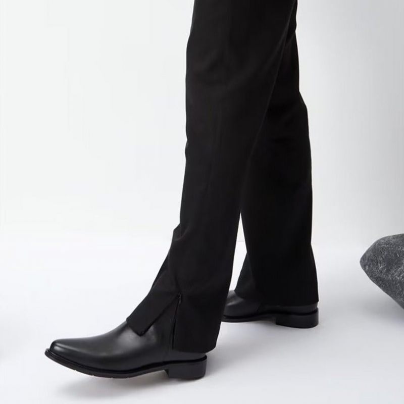 Buty Męskie Luksusowe Eleganckie Skórzane Zapinane Na Zamek - Czarny