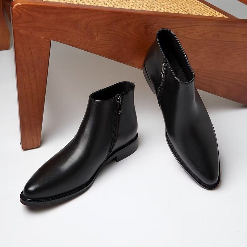 Buty Męskie Luksusowe Eleganckie Skórzane Zapinane Na Zamek - Czarny