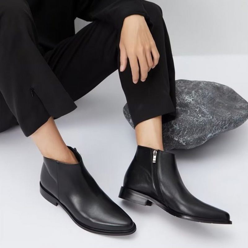 Buty Męskie Luksusowe Eleganckie Skórzane Zapinane Na Zamek - Czarny