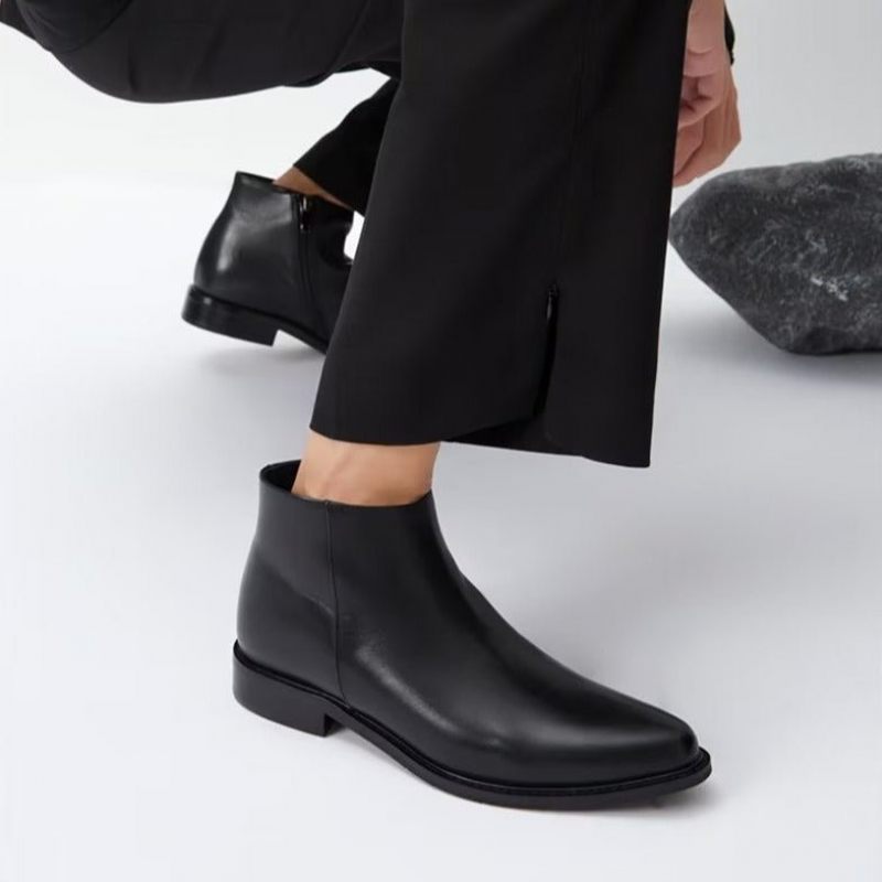 Buty Męskie Luksusowe Eleganckie Skórzane Zapinane Na Zamek - Czarny