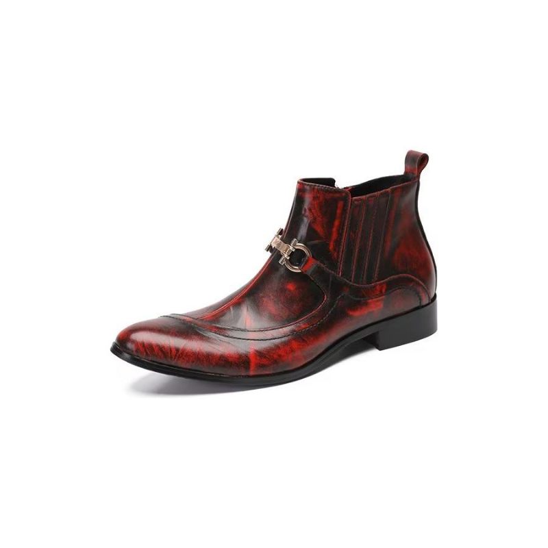 Buty Męskie Luksusowe Skórzane Z Łańcuszkiem - Czerwony
