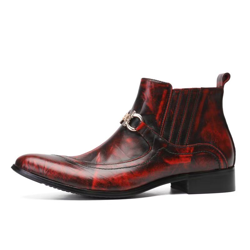 Buty Męskie Luksusowe Skórzane Z Łańcuszkiem - Czerwony