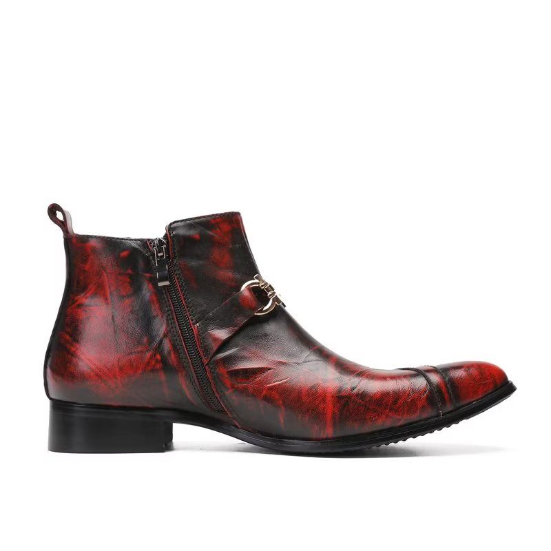 Buty Męskie Luksusowe Skórzane Z Łańcuszkiem - Czerwony