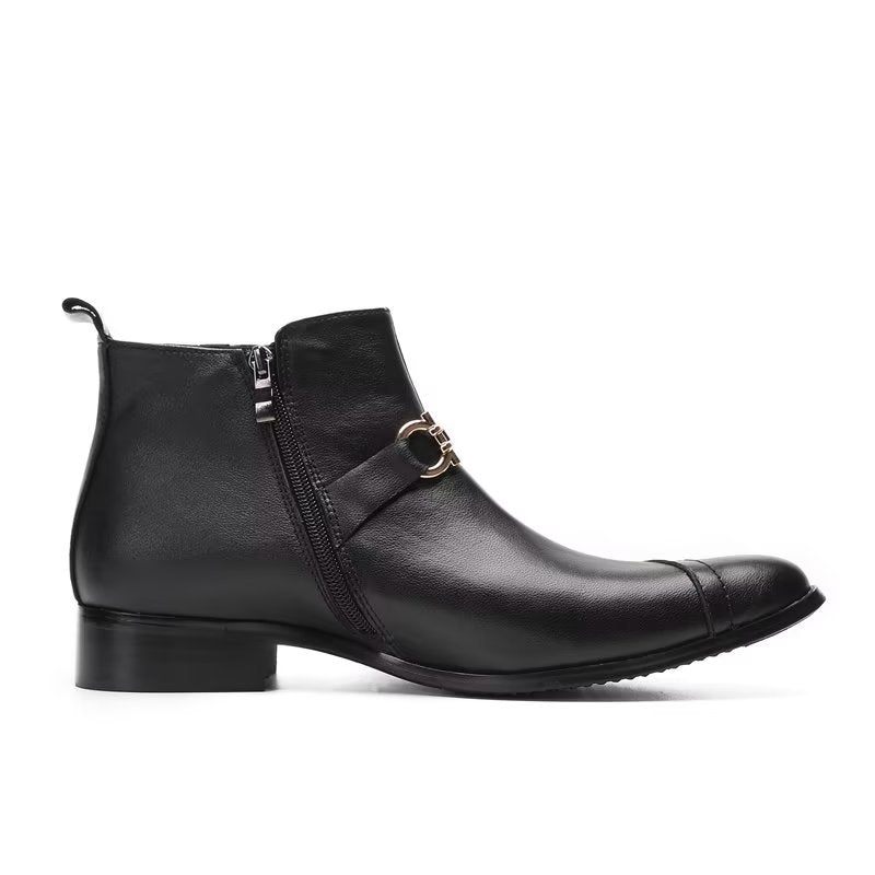 Buty Męskie Luksusowe Skórzane Z Łańcuszkiem - Czarny