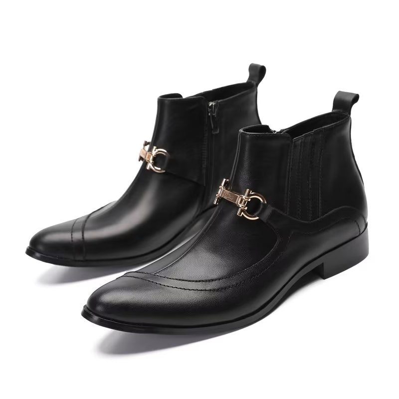 Buty Męskie Luksusowe Skórzane Z Łańcuszkiem - Czarny