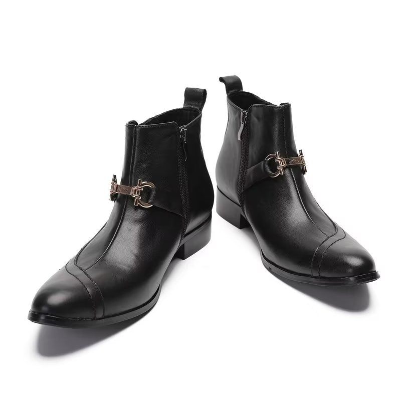 Buty Męskie Luksusowe Skórzane Z Łańcuszkiem - Czarny