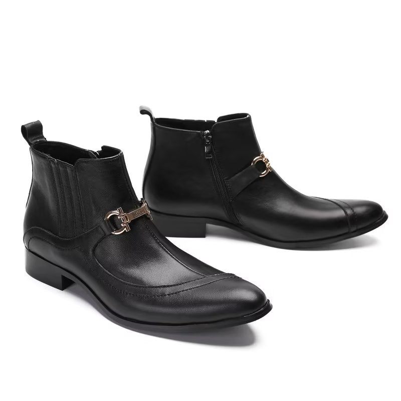 Buty Męskie Luksusowe Skórzane Z Łańcuszkiem - Czarny