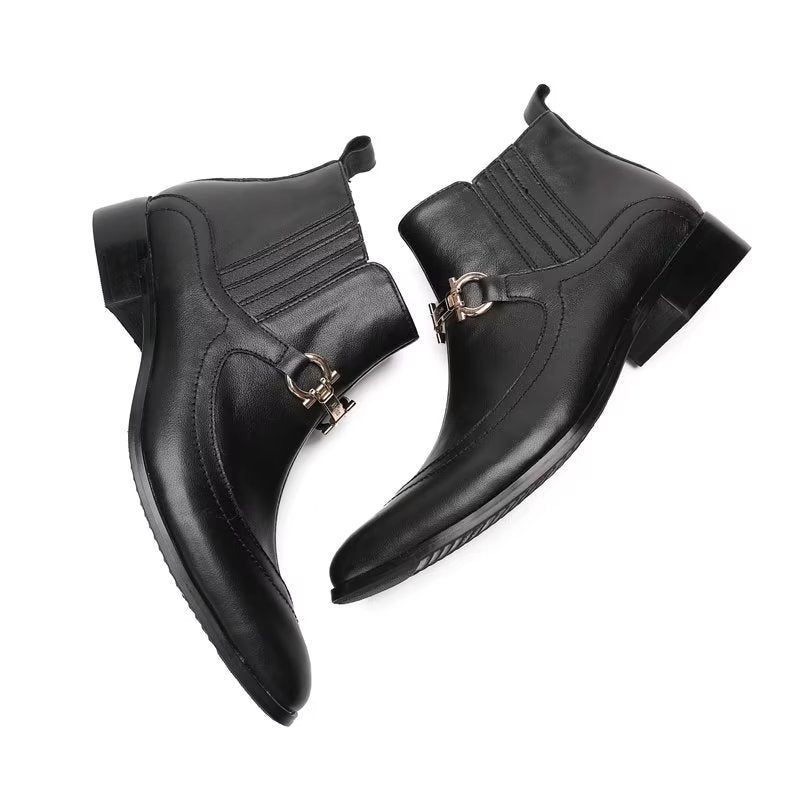 Buty Męskie Luksusowe Skórzane Z Łańcuszkiem - Czarny