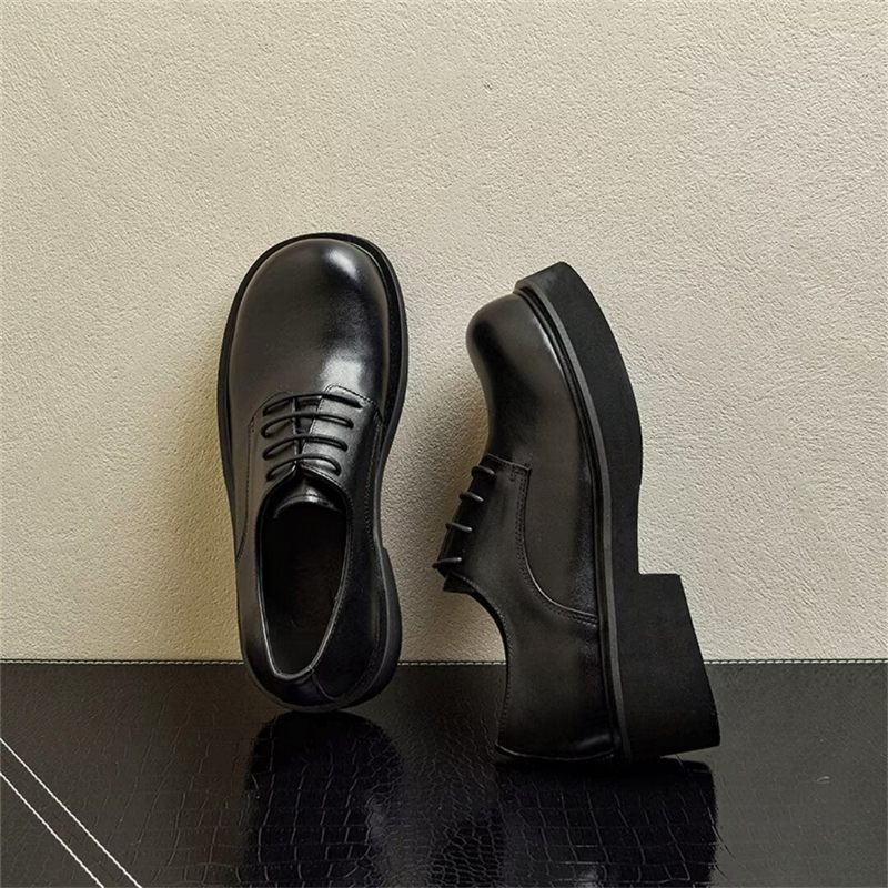 Buty Męskie Miejskie Skórzane Sznurowane - Czarny