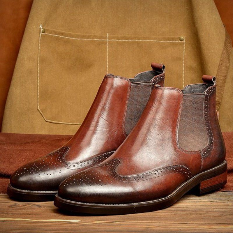 Buty Męskie Płaskie Wsuwane Markowe Botki - Kawa