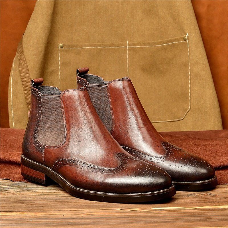 Buty Męskie Płaskie Wsuwane Markowe Botki - Kawa