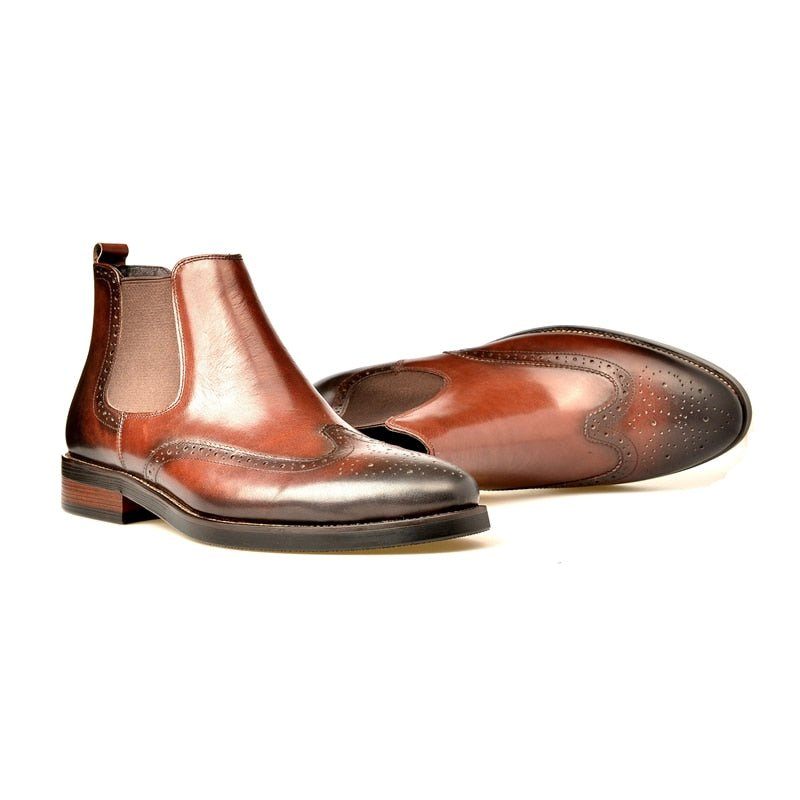 Buty Męskie Płaskie Wsuwane Markowe Botki - Kawa