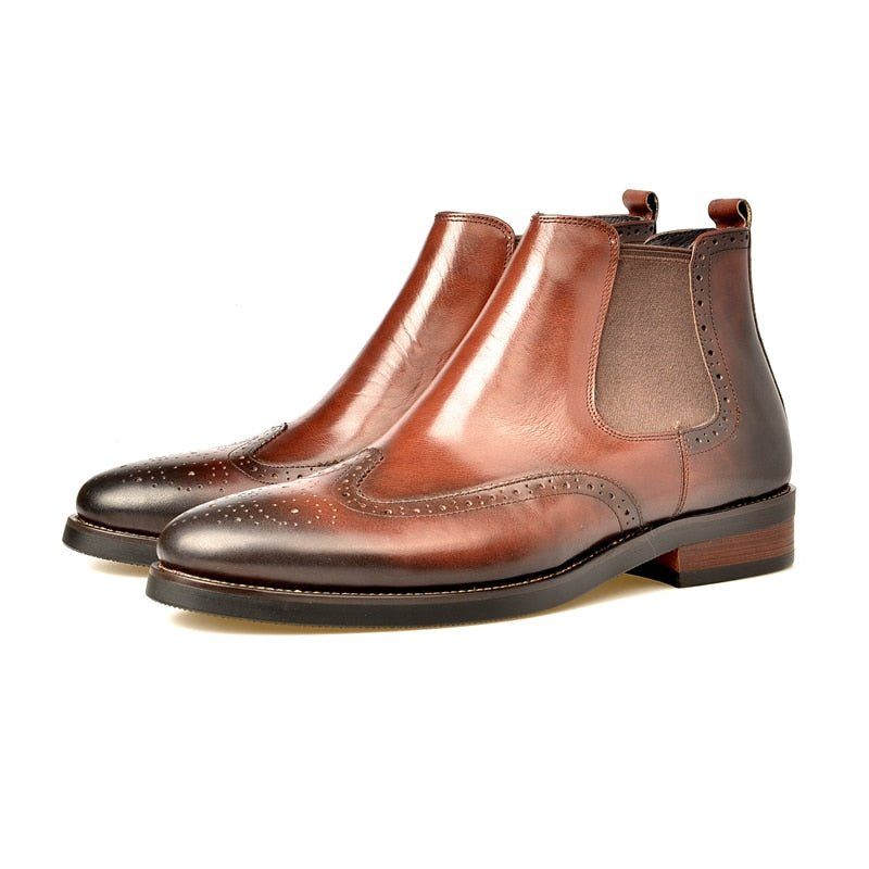 Buty Męskie Płaskie Wsuwane Markowe Botki - Kawa