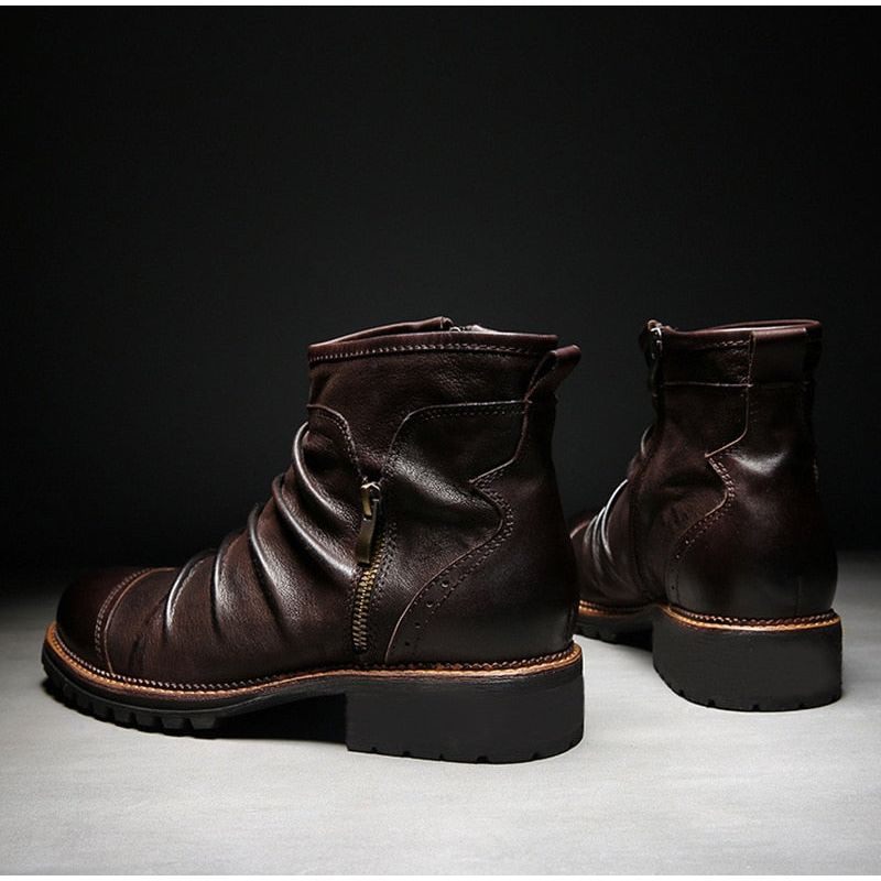 Buty Męskie Retro Chic Egzotyczne Motocyklowe Zapinane Na Zamek - Kawa