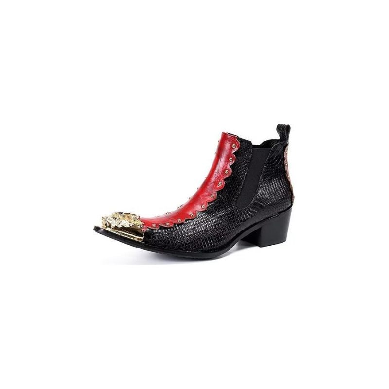 Buty Męskie Skórzane Eleganckie Botki - Czerwony