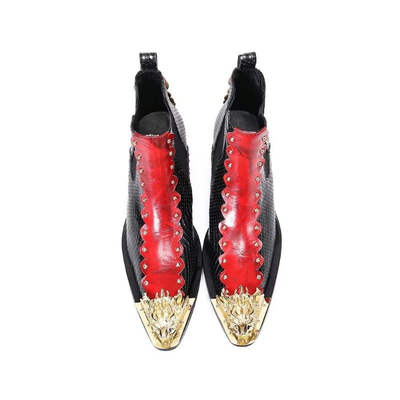 Buty Męskie Skórzane Eleganckie Botki - Czerwony