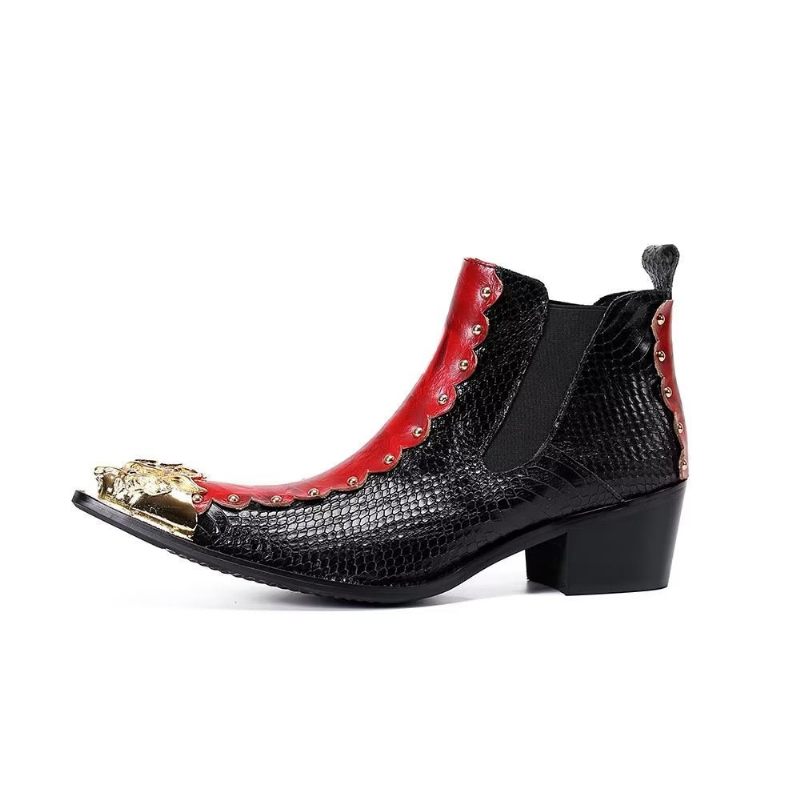 Buty Męskie Skórzane Eleganckie Botki - Czerwony
