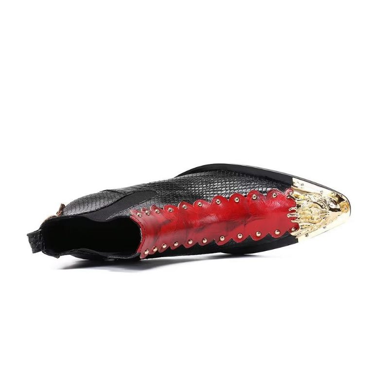 Buty Męskie Skórzane Eleganckie Botki - Czerwony
