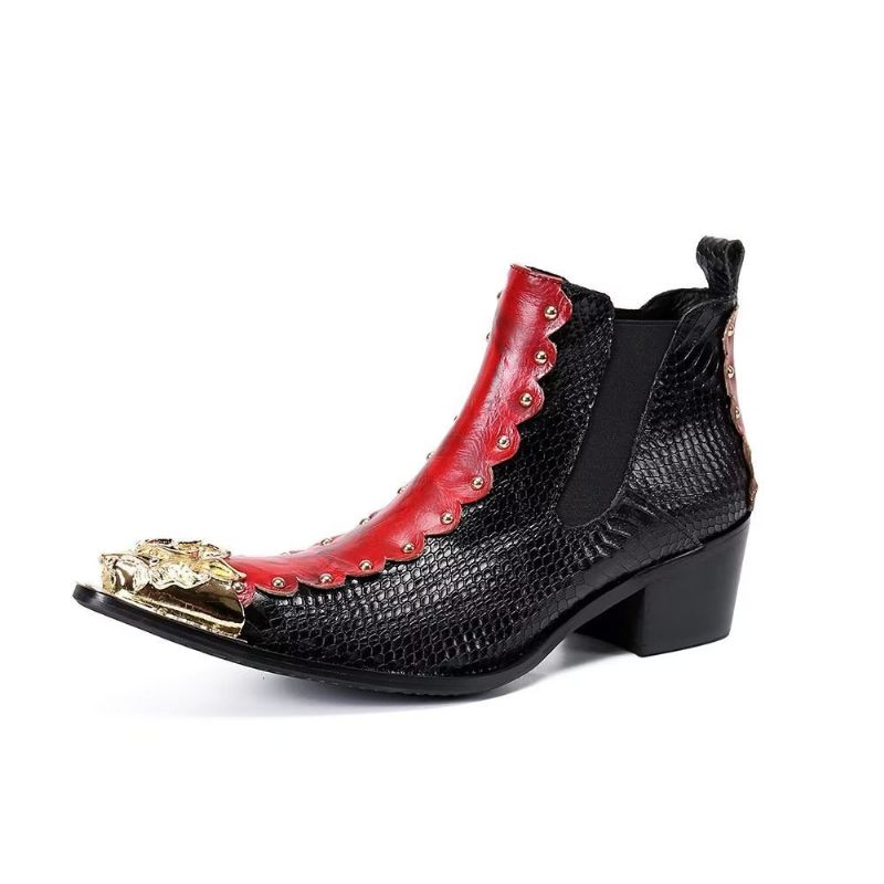 Buty Męskie Skórzane Eleganckie Botki - Czerwony