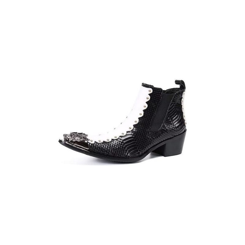 Buty Męskie Skórzane Eleganckie Botki - Czarny