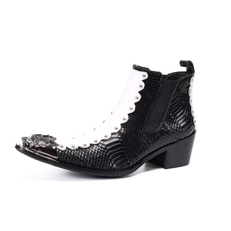 Buty Męskie Skórzane Eleganckie Botki - Czarny