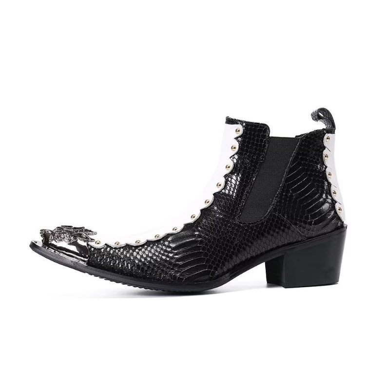 Buty Męskie Skórzane Eleganckie Botki - Czarny