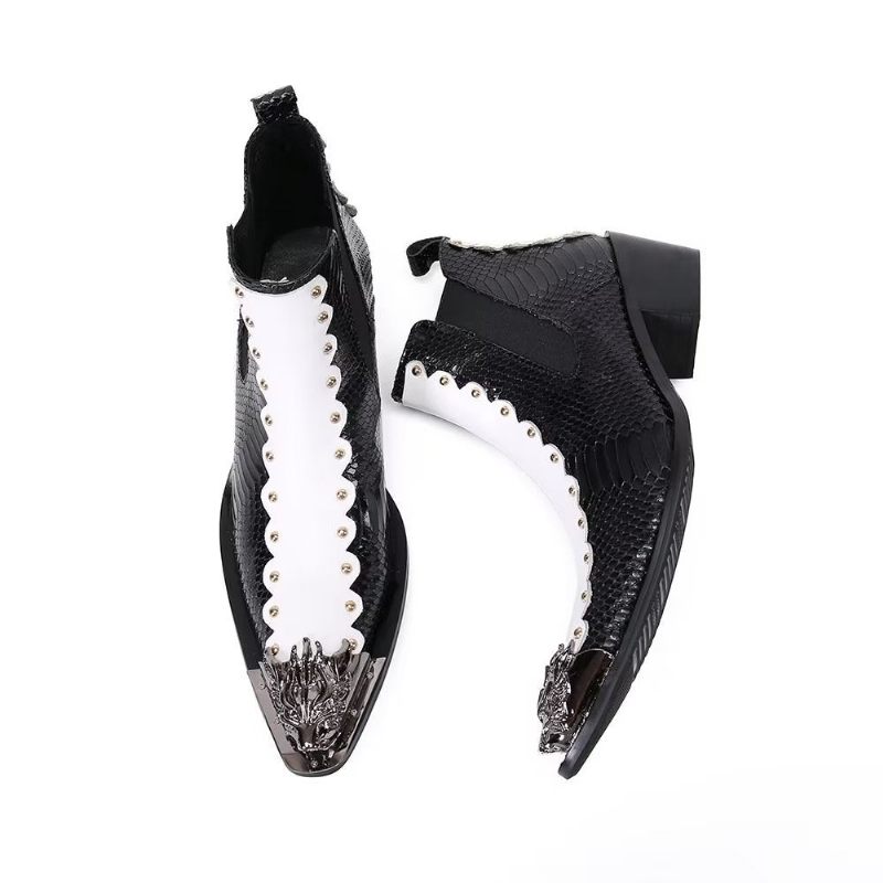 Buty Męskie Skórzane Eleganckie Botki - Czarny