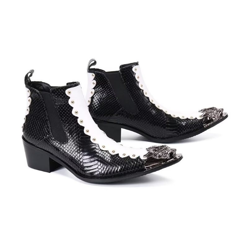 Buty Męskie Skórzane Eleganckie Botki - Czarny