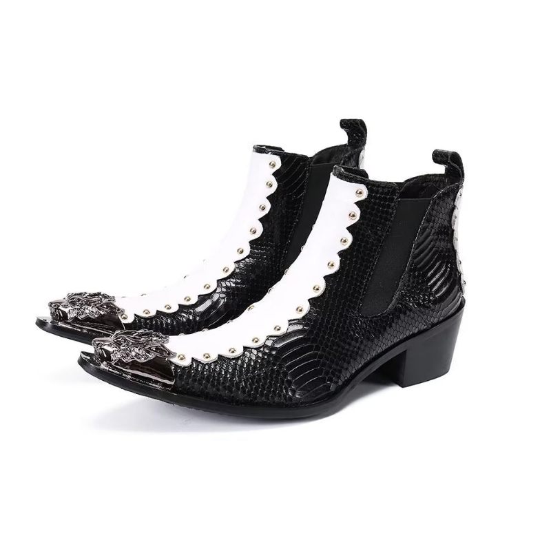 Buty Męskie Skórzane Eleganckie Botki - Czarny