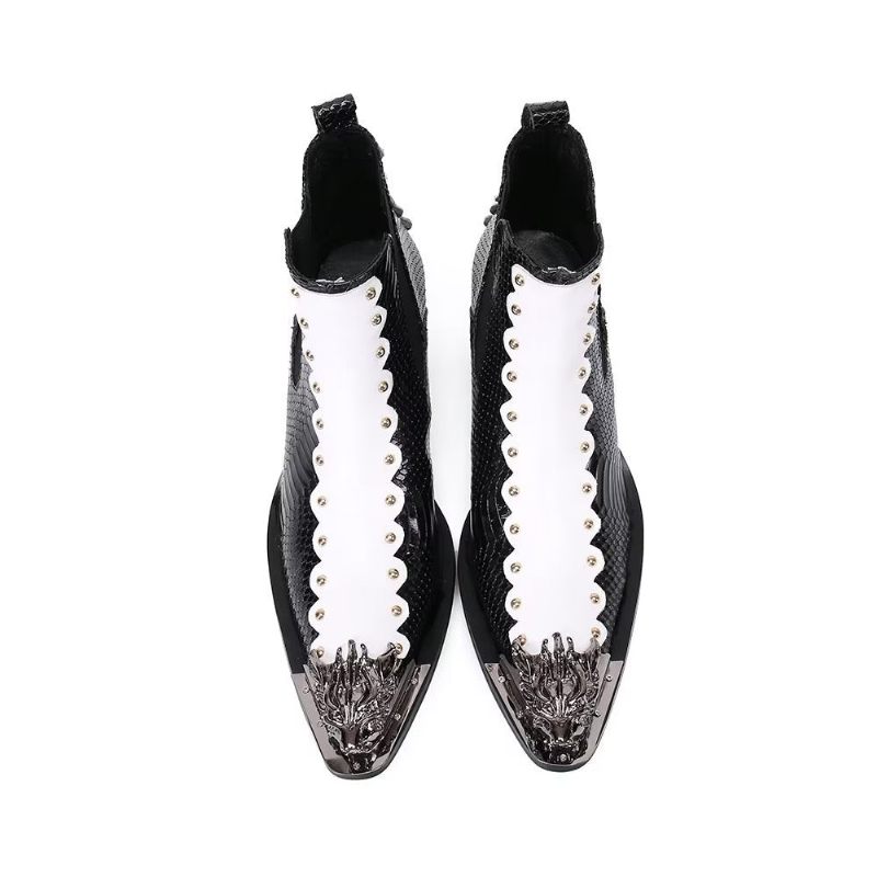 Buty Męskie Skórzane Eleganckie Botki - Czarny