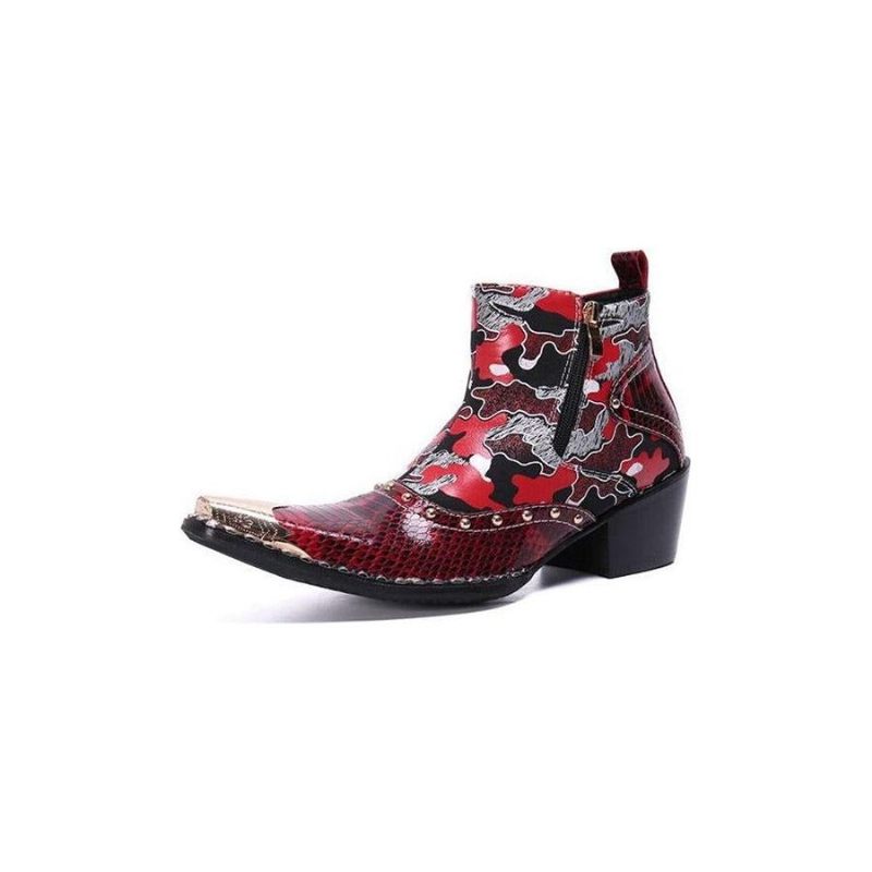 Buty Męskie Skórzane Wężowe Eleganckie Mokasyny Na Wysokim Obcasie - Czerwony