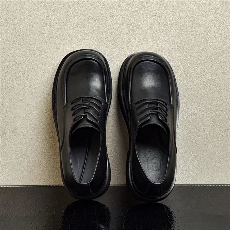 Buty Męskie Skórzane Z Okrągłymi Noskami - Czarny
