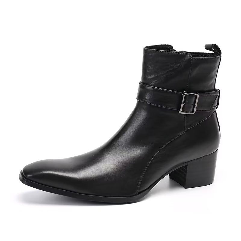 Buty Męskie Wizytowe Z Prawdziwej Skóry Zapinane Na Zamek - Czarny