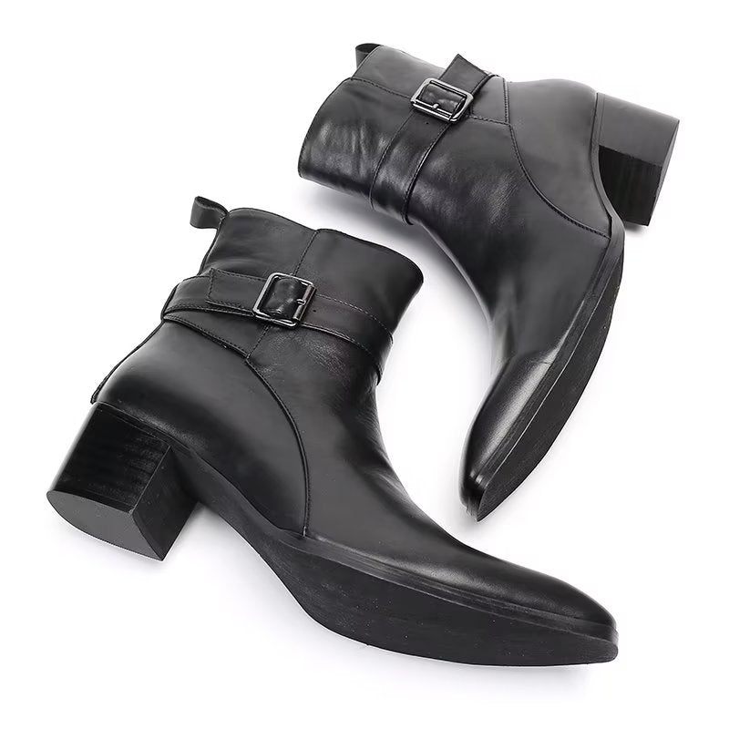 Buty Męskie Wizytowe Z Prawdziwej Skóry Zapinane Na Zamek - Czarny 1