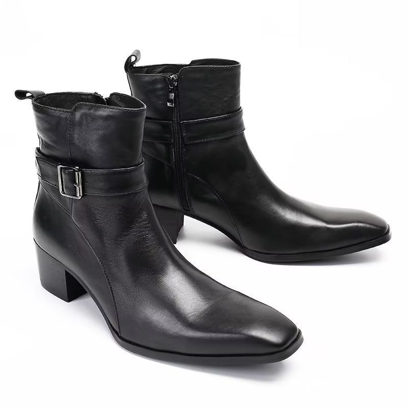 Buty Męskie Wizytowe Z Prawdziwej Skóry Zapinane Na Zamek - Czarny 1