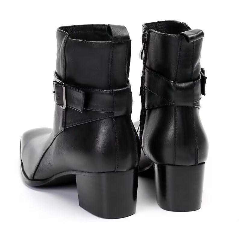 Buty Męskie Wizytowe Z Prawdziwej Skóry Zapinane Na Zamek - Czarny 1
