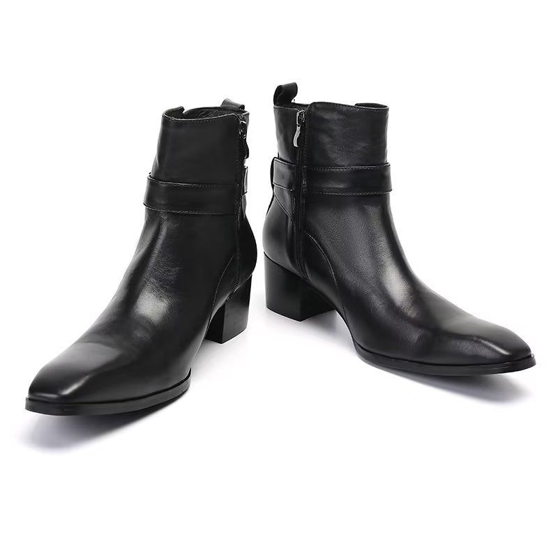 Buty Męskie Wizytowe Z Prawdziwej Skóry Zapinane Na Zamek - Czarny 1