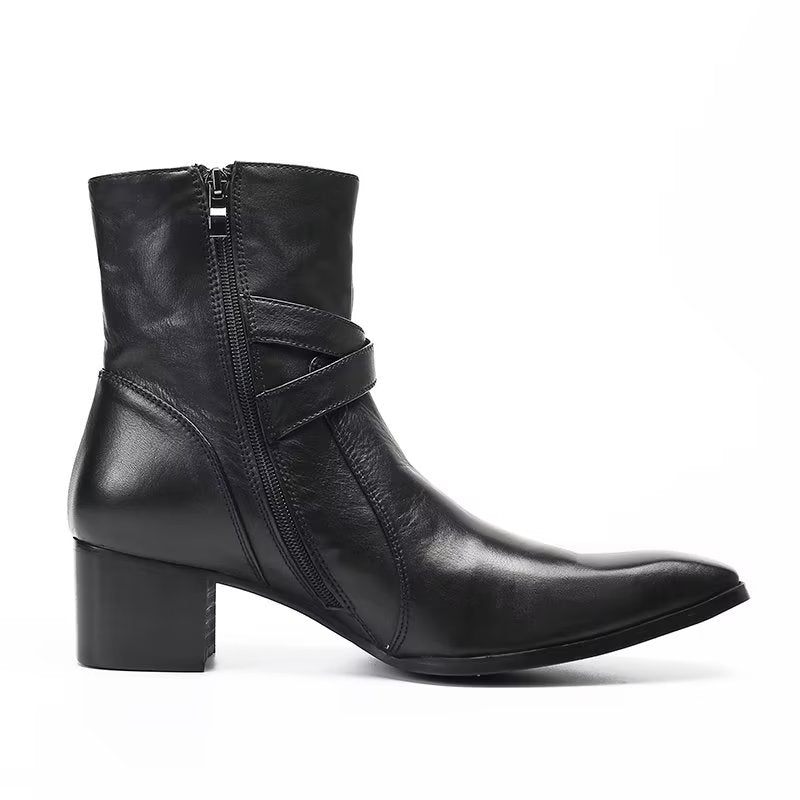Buty Męskie Wizytowe Z Prawdziwej Skóry Zapinane Na Zamek - Czarny 1