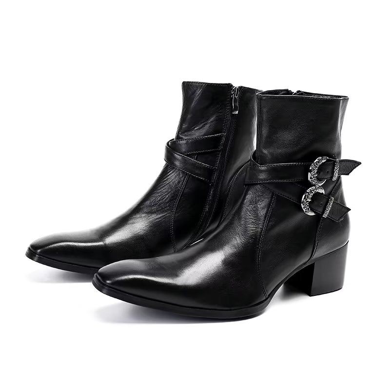 Buty Męskie Wizytowe Z Prawdziwej Skóry Zapinane Na Zamek - Czarny 1