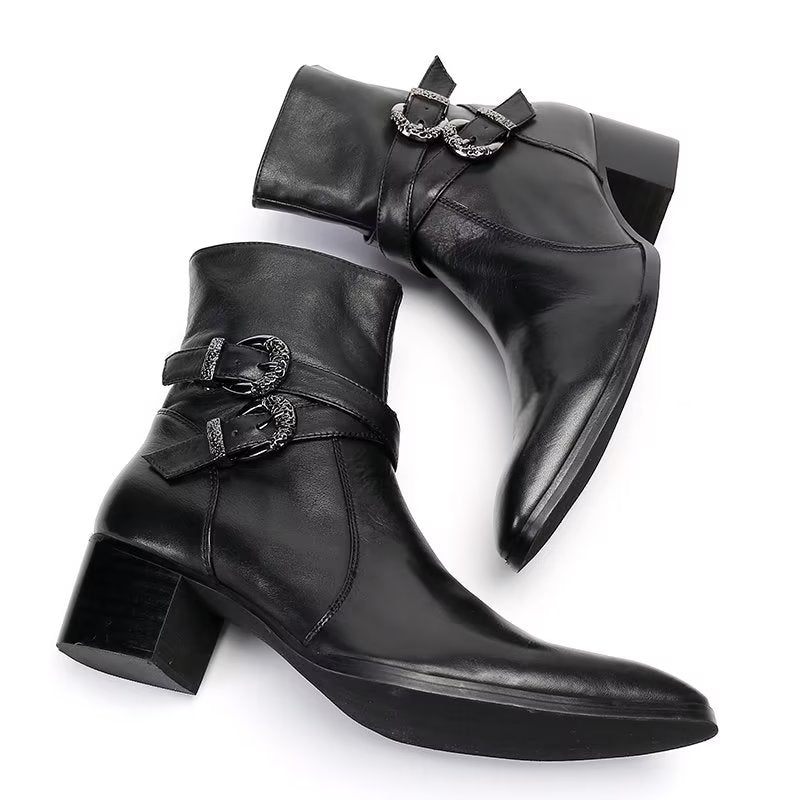 Buty Męskie Wizytowe Z Prawdziwej Skóry Zapinane Na Zamek - Czarny 1