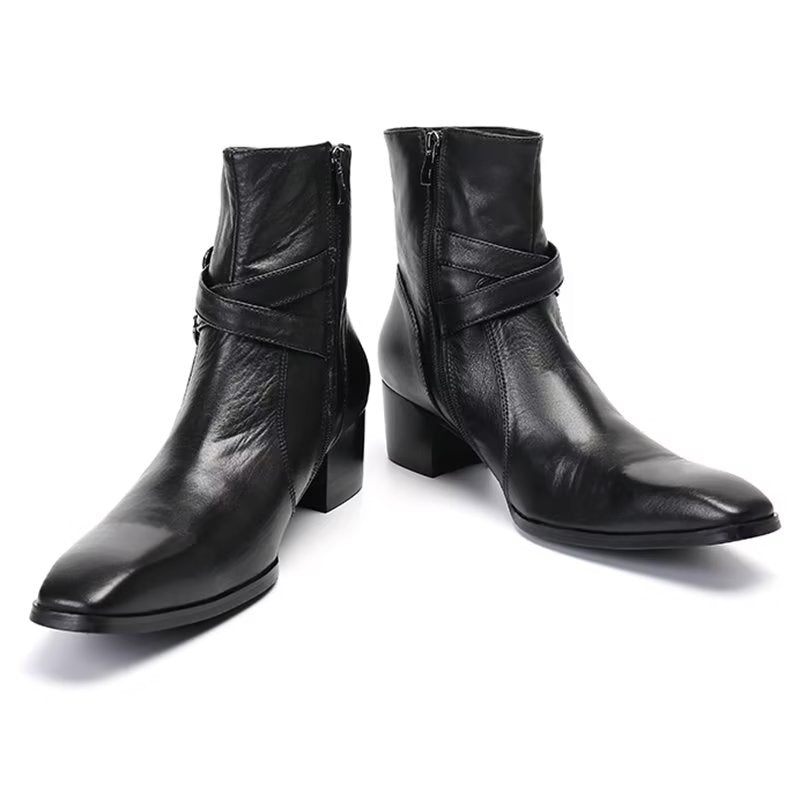 Buty Męskie Wizytowe Z Prawdziwej Skóry Zapinane Na Zamek - Czarny 1
