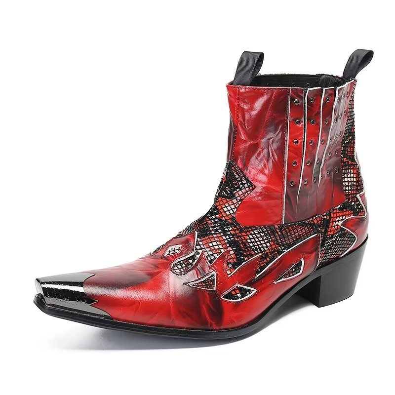 Buty Męskie Wizytowe Ze Skóry Naturalnej O Egzotycznej Fakturze - Czerwony